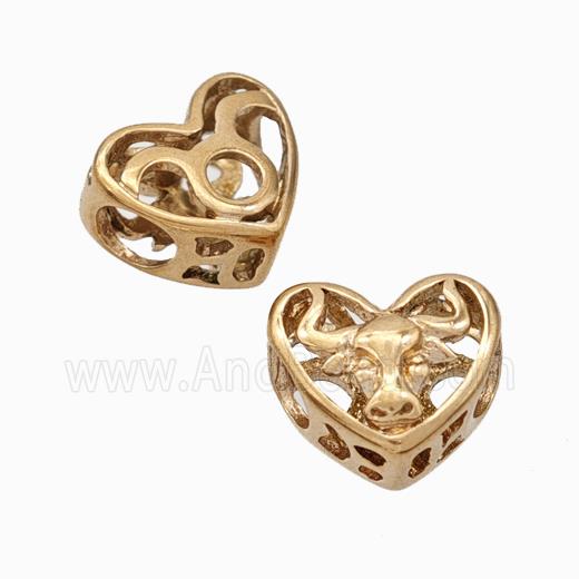 Titanium Steel Heart Beads Zodiac Taurus Large Hole Hollow Rose Gold