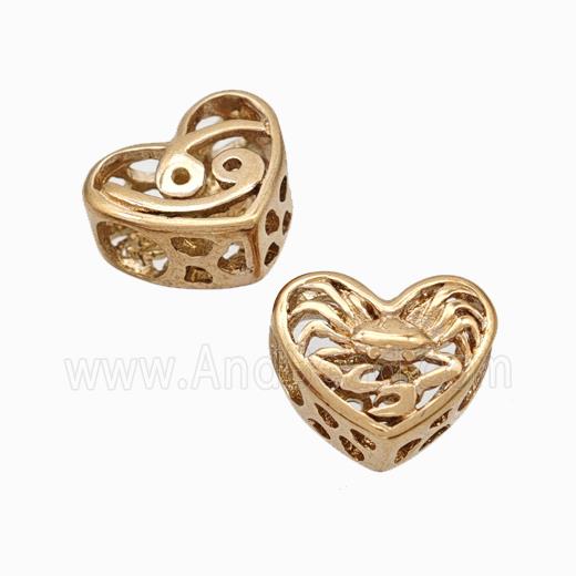 Titanium Steel Heart Beads Zodiac Cancer Large Hole Hollow Rose Gold