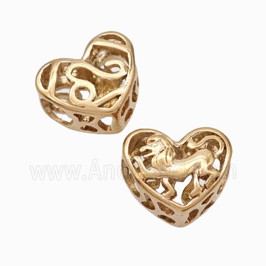 Titanium Steel Heart Beads Zodiac Leo Large Hole Hollow Rose Gold