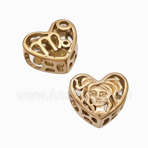 Titanium Steel Heart Beads Zodiac Virgo Large Hole Hollow Rose Gold