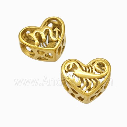 Titanium Steel Heart Beads Zodiac Scorpio Large Hole Hollow Gold Plated