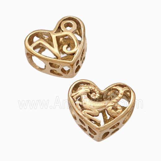 Titanium Steel Heart Beads Zodiac Capricorn Large Hole Hollow Rose Gold