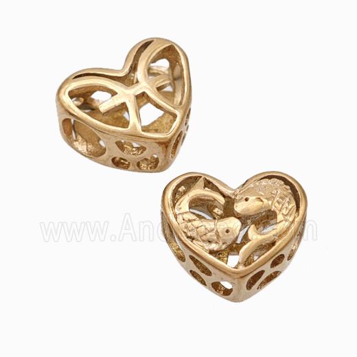 Titanium Steel Heart Beads Zodiac Pisces Large Hole Hollow Rose Gold
