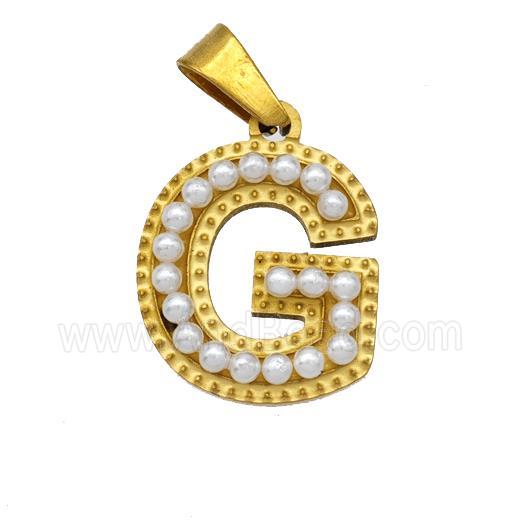 Stainless Steel Pendant Pave Pearlized Resin Letter-G Gold Plated