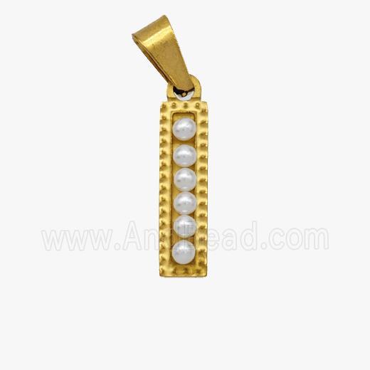 Stainless Steel Pendant Pave Pearlized Resin Letter-I Gold Plated