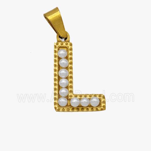Stainless Steel Pendant Pave Pearlized Resin Letter-L Gold Plated