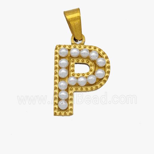 Stainless Steel Pendant Pave Pearlized Resin Letter-P Gold Plated