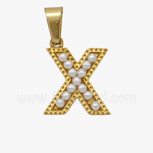 Stainless Steel Pendant Pave Pearlized Resin Letter-X Gold Plated
