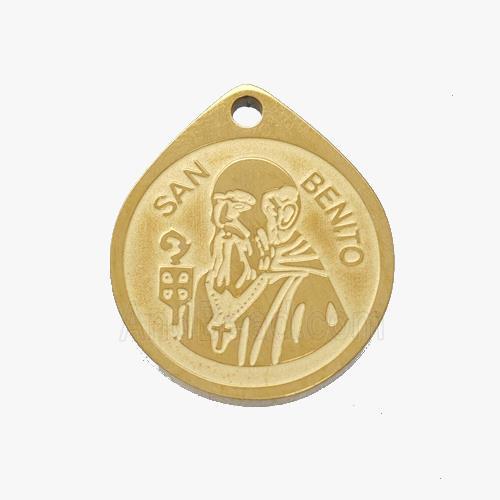 Stainless Steel Pendant San Benito Circle Medal Gold Plated