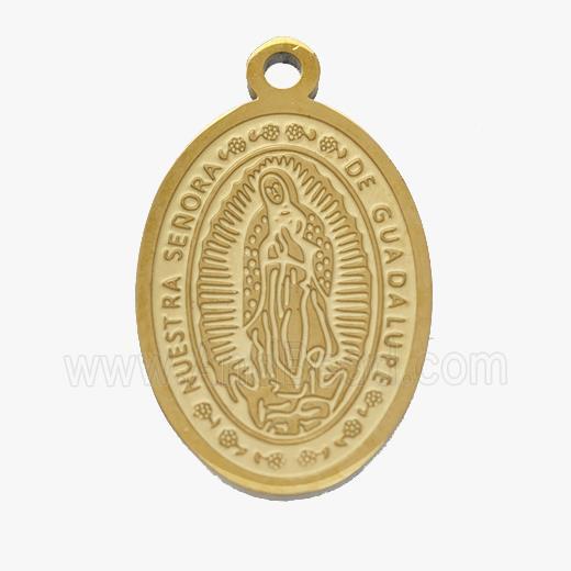 Stainless Steel Pendant Medal Virgin Mary Oval Gold Plated
