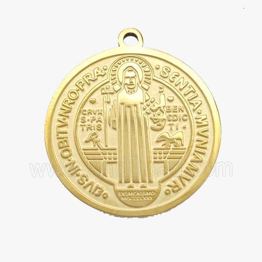 Stainless Steel Pendant Medal Jesus Circle Gold Plated