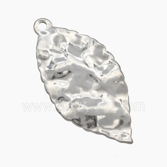 Raw Stainless Steel Leaf Pendant Hammered