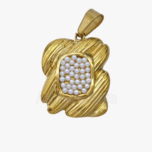 Stainless Steel Pendant Pave Pearlized Resin Gold Plated