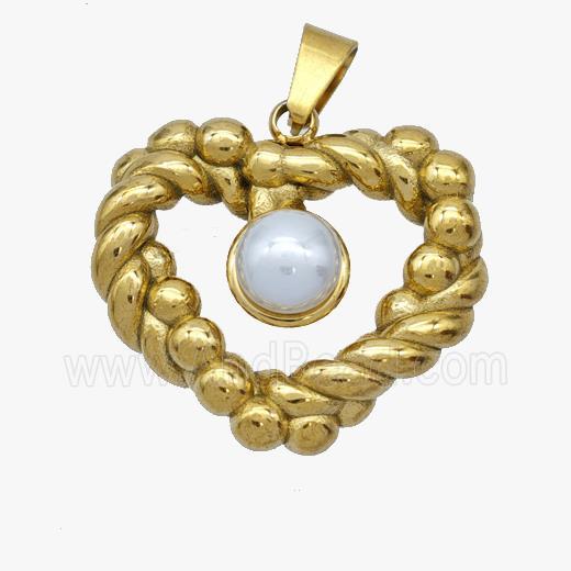 Stainless Steel Teardrop Pendant Pave Pearlized Resin Gold Plated