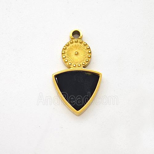 Stainless Steel Triangle Pendant Pave Black Acrylic Gold Plated