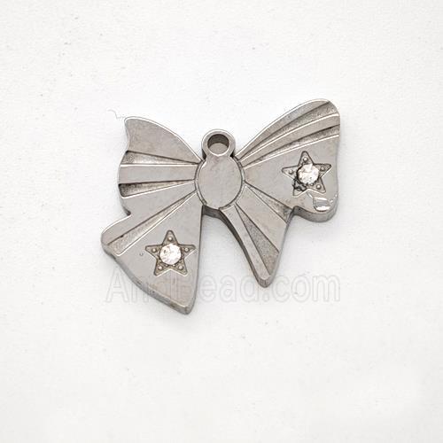 Raw Stainless Steel Bowknot Pendant Pave Rhinestone