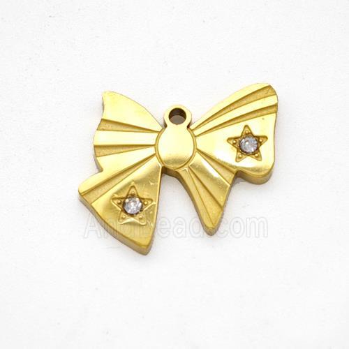 Stainless Steel Bowknot Pendant Pave Rhinestone Gold Plated