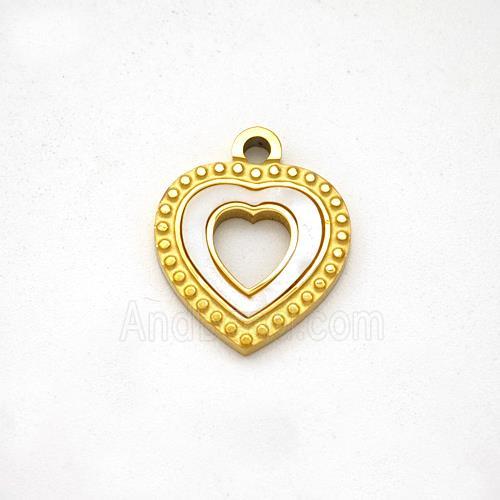 Stainless Steel Heart Pendant Pave Shell Gold Plated