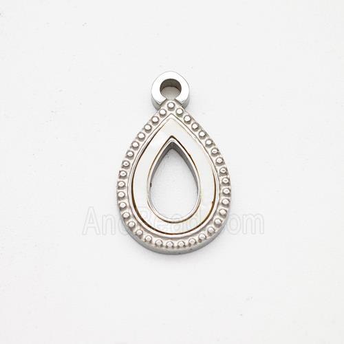 Raw Stainless Steel Teardrop Pendant Pave Shell Hollow