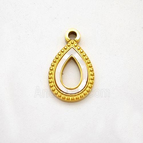 Stainless Steel Teardrop Pendant Pave Shell Hollow Gold Plated
