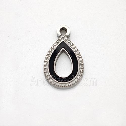 Raw Stainless Steel Teardrop Pendant Pave Acrylic Agate Hollow
