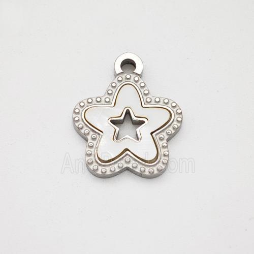 Raw Stainless Steel Star Pendant Pave Shell Hollow