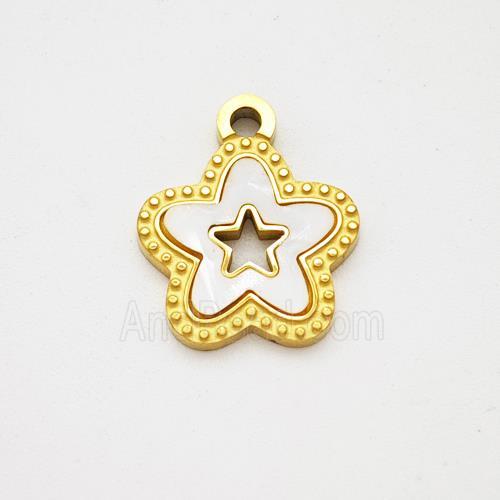 Stainless Steel Star Pendant Pave Shell Hollow Gold Plated