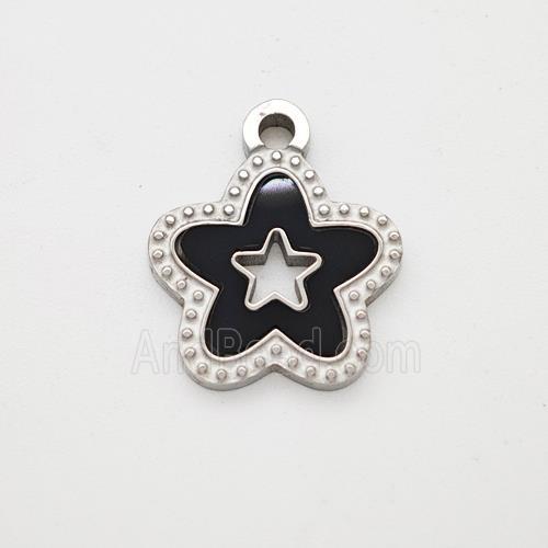 Raw Stainless Steel Star Pendant Pave Black Acrylic Hollow