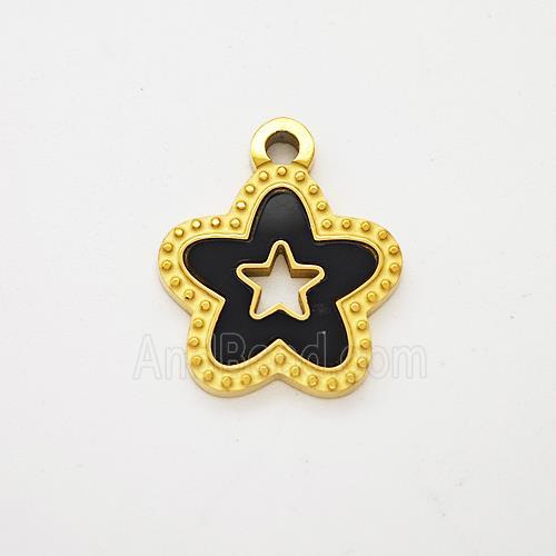 Stainless Steel Star Pendant Pave Black Acrylic Hollow Gold Plated