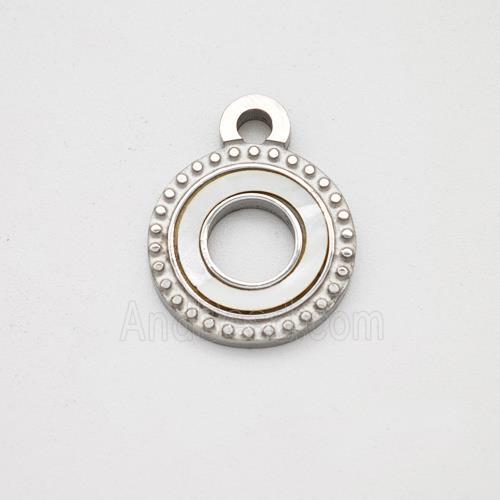 Raw Stainless Steel Circle Pendant Pave Shell Hollow