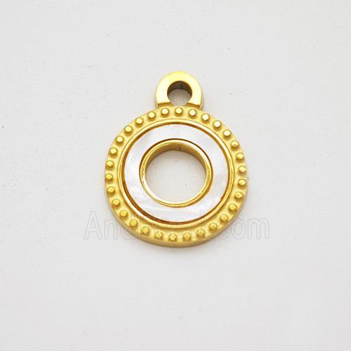 Stainless Steel Circle Pendant Pave Shell Hollow Gold Plated