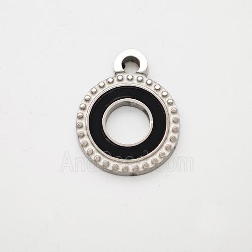 Raw Stainless Steel Circle Pendant Pave Black Acrylic Hollow