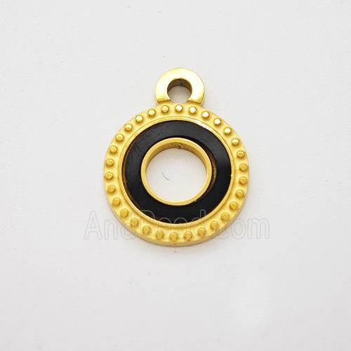 Stainless Steel Circle Pendant Pave Black Acrylic Hollow Gold Plated