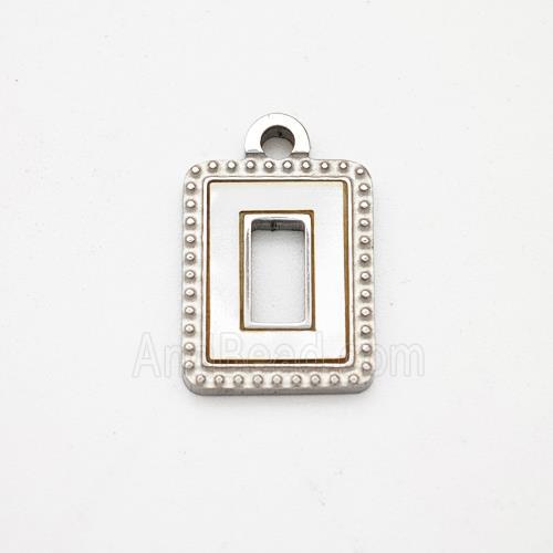 Raw Stainless Steel Rectangle Pendant Pave Shell