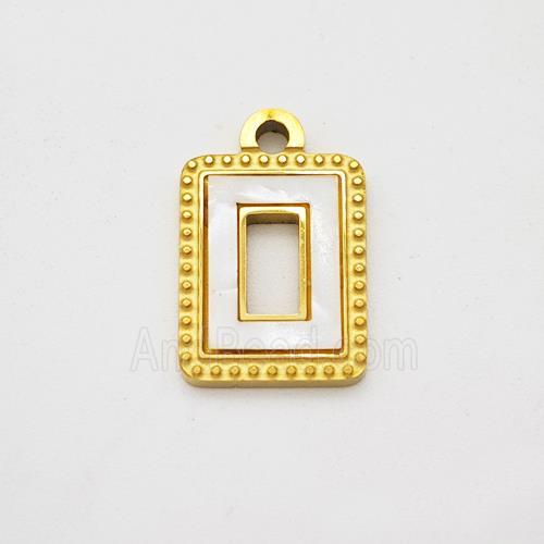 Stainless Steel Rectangle Pendant Pave Shell Gold Plated