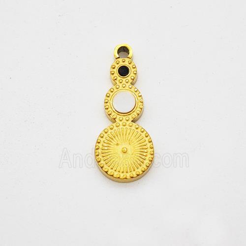 Stainless Steel Clock Pendant Pave Shell Gold Plated
