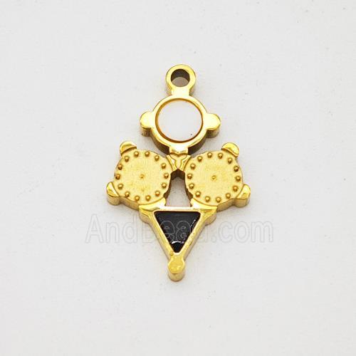 Stainless Steel Clock Pendant Pave Shell Acrylic Gold Plated