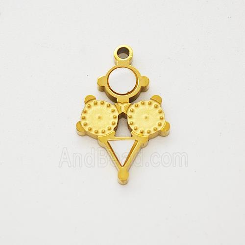 Stainless Steel Clock Pendant Pave Shell Gold Plated