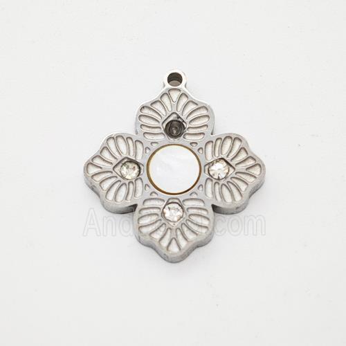Raw Stainless Steel Clover Pendant Pave Rhinestone Shell