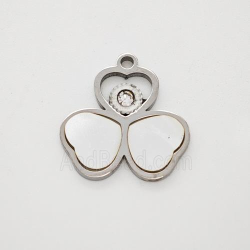 Raw Stainless Steel Clover Pendant Pave Shell Rhinestone