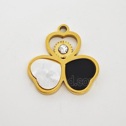 Stainless Steel Clover Pendant Pave Shell Acrylic Rhinestone Gold Plated