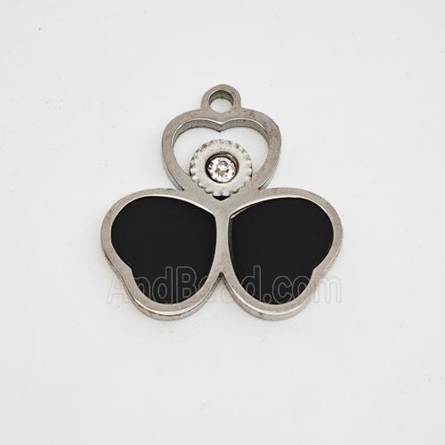 Raw Stainless Steel Clover Pendant Pave Black Acrylic Rhinestone