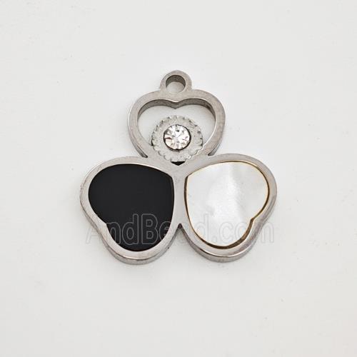 Raw Stainless Steel Clover Pendant Pave Shell Acrylic Rhinestone
