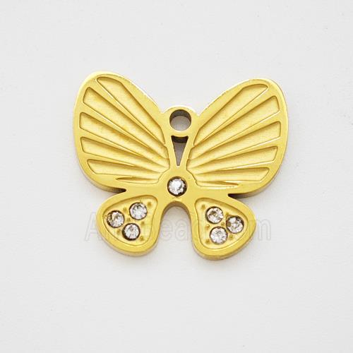 Stainless Steel Butterfly Pendant Pave Rhinestone Gold Plated