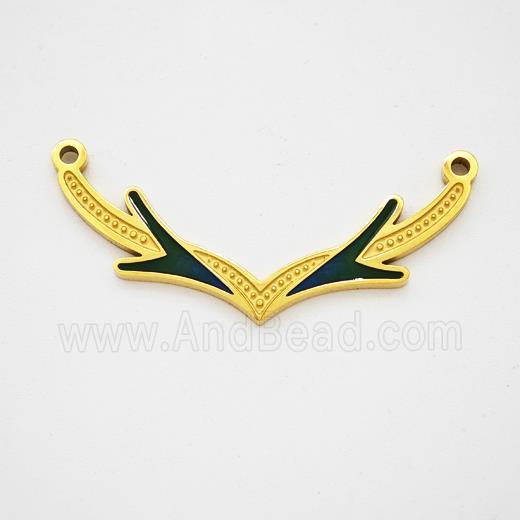 Stainless Steel Antlers Pendant Black Enamel 2loops Gold Plated