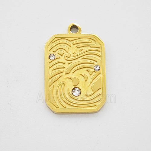 Stainless Steel Rectangle Pendant Pave Rhinestone Gold Plated
