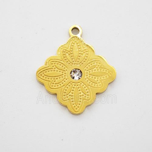 Stainless Steel Flower Pendant Pave Rhinestone Gold Plated