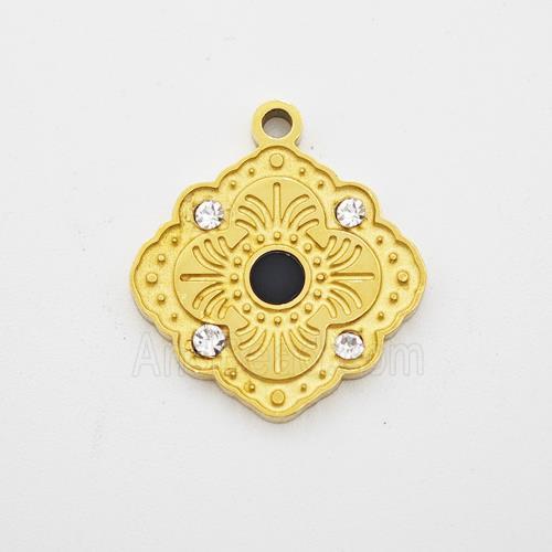 Stainless Steel Flower Pendant Pave Rhinestone Gold Plated