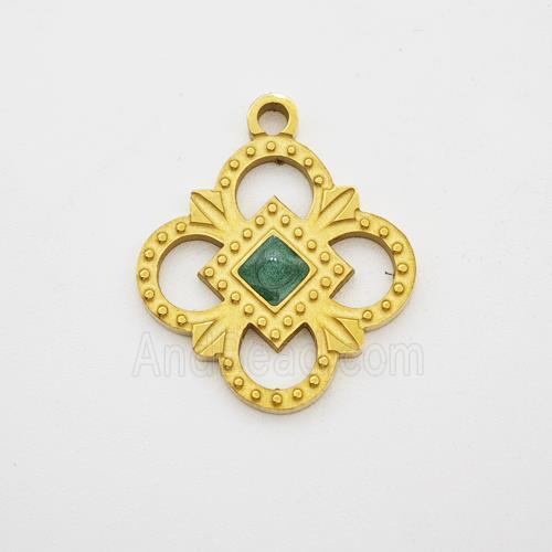 Stainless Steel Flower Pendant Green Painted Gold Plated