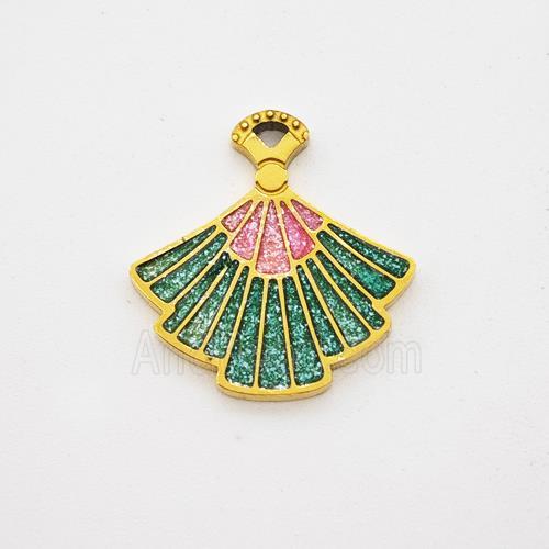 Stainless Steel Fan Pendant Green Painted Gold Plated
